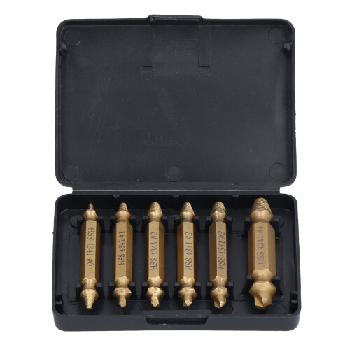 6Pcs Broken Screw Bolt Remover Ti Plated High Speed Steel Double Head Extractor Drill Bits