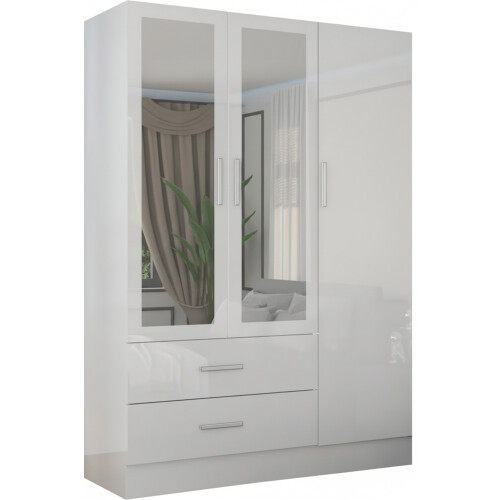 (White, 116cm) 3 Door High Gloss Wardrobe 2