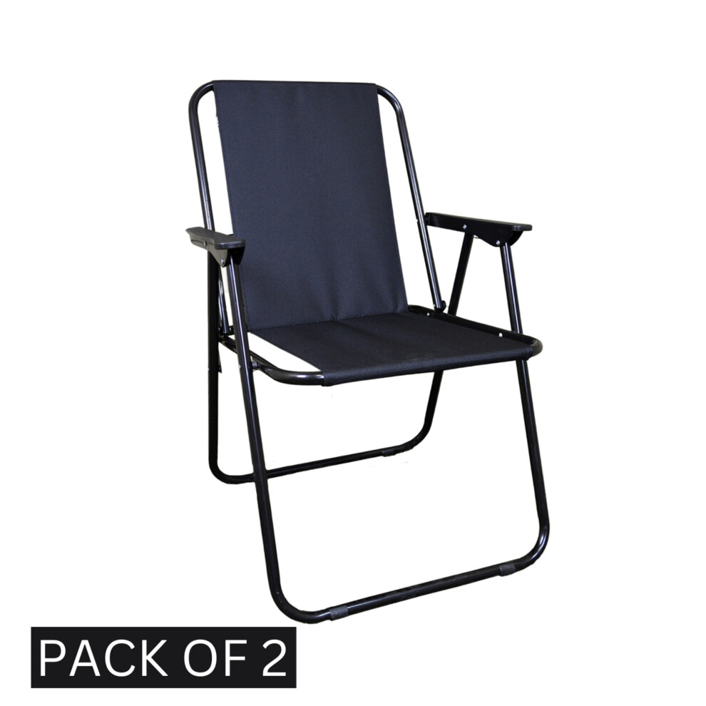 Black Lightweight Foldable Canvas Chair With Plastic Armrests - Pack of 2 - Samuel Alexander | TJ Hughes - Image 2