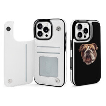 Wallet Case with Card Holder Cute Bulldog Design Full Protection and Secure Buckle Closure for iPhone 16