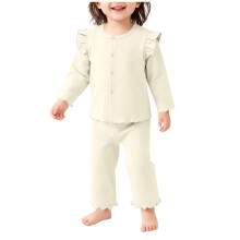 Girls 2-Piece Cotton Loungewear Set with Ruffle Sleeves