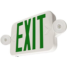 LFI Lights Compact Green Exit Sign with Emergency Lights, White Housing, All LED, Adjustable Heads, Hardwired + Battery Backup, UL Listed, COMBOJR-G