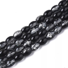 Crackle Glass Beads 8mm Black Clear Oval Bulk Jewelry Supplies Wholesale 20pcs
