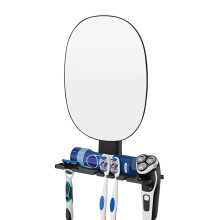 Anti-Fog Shower Mirror w/ Razor Holder & Tray, Rust-Proof, Shatterproof, Removable – Black