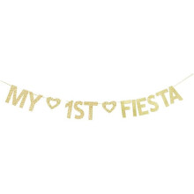 My 1st Fiesta Banner, Baby's/Kids' First Birthday, One Year Old Bday Party Decorations, Gold Gliter Paper Sign