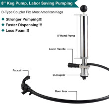 8inch Beer Keg Pump Keg Tap, D System Keg Party Pump for US Sankey, Kegerator Tap Stainless Steel Probe Coupler Beer Tap