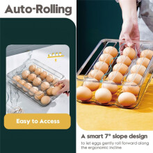 Clear Plastic Egg Holder for Fridge, Automatic Rolling Egg Container for Kitchen Storage and Organizer, Set of 2
