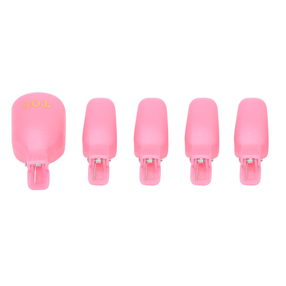 Pink 5Pcs Gel Polish Remover Clips, Reusable Uv Nail Wraps For Home Salon