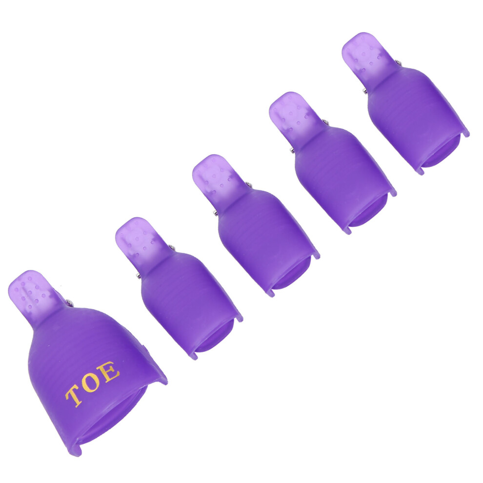 Purple 5Pcs Gel Polish Remover Clips, Reusable Nail Art Wraps, Salon-Home Use