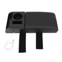 Auto Center Console Armrest Pillow with USB, Adjustable Width, White Line