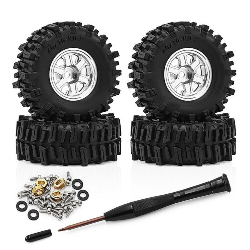 Cubo de Roda de Metal de 0,7 Polegadas com Pneus de Borracha de 40 mm para Axial Branco
