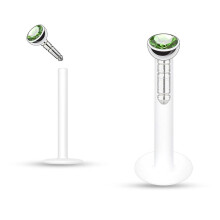 (Green) 16ga Push-in Labret Monroe with Press Fit Gem Stone