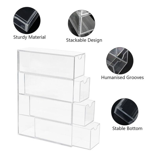 Washi Tape Organizer, 4 Drawers Stackable Plastic Washi Tape Box Organizer Storage, Clear Storage Drawers 2