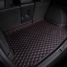 (A Black-Red) Maßgefertigte Kofferraummatte aus Leder für Porsche Cayenne Coupé, kratzfeste und rutschfeste Kofferraumwanne (Rot)