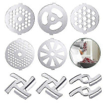 (9 pcs) Ensemble de lames et de grilles en acier inoxydable pour hachoir à viande, couteau croisé 5 mm/7 mm et grille perforée