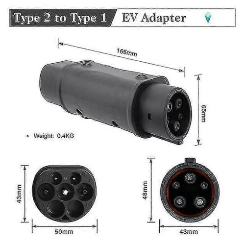 (Dark Grey) Type 2 to Type 1 EV Adapter 32A Single Phase