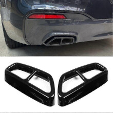 (Black) 2pcs Stainless Steel Exhaust Tailpipe Tips Cover Trim For BMW 5 Series G30 G31 2017 2018
