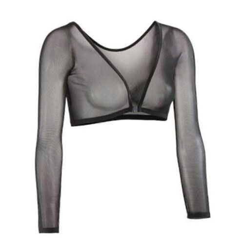 (Black, M) Mesh Cardigan Plus Size Arm Shaper Short Cropped
