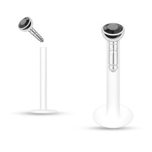 (Black) 16ga Push-in Labret Monroe with Press Fit Gem Stone