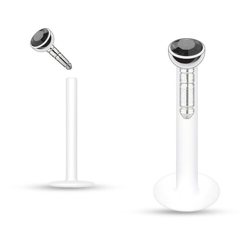 (Black) 16ga Push-in Labret Monroe with Press Fit Gem Stone