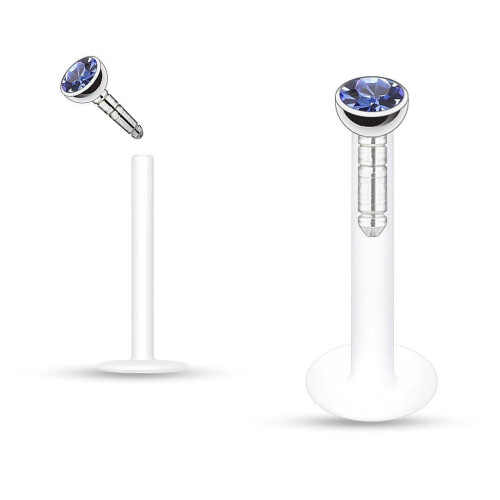 (Light blue) 16ga Push-in Labret Monroe with Press Fit Gem Stone