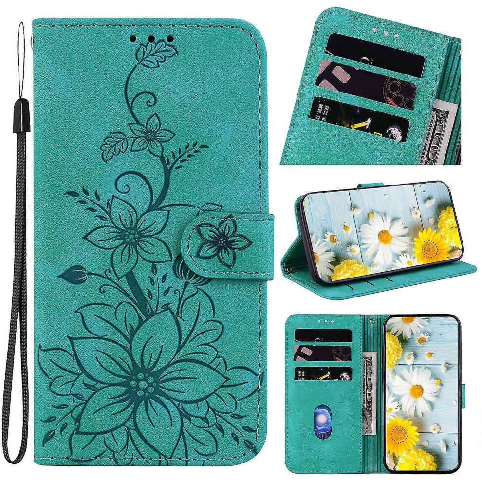 (Green) Oppo A74/A93/A54 5G Embossed Lily Flip Wallet Case Green 5996097100226