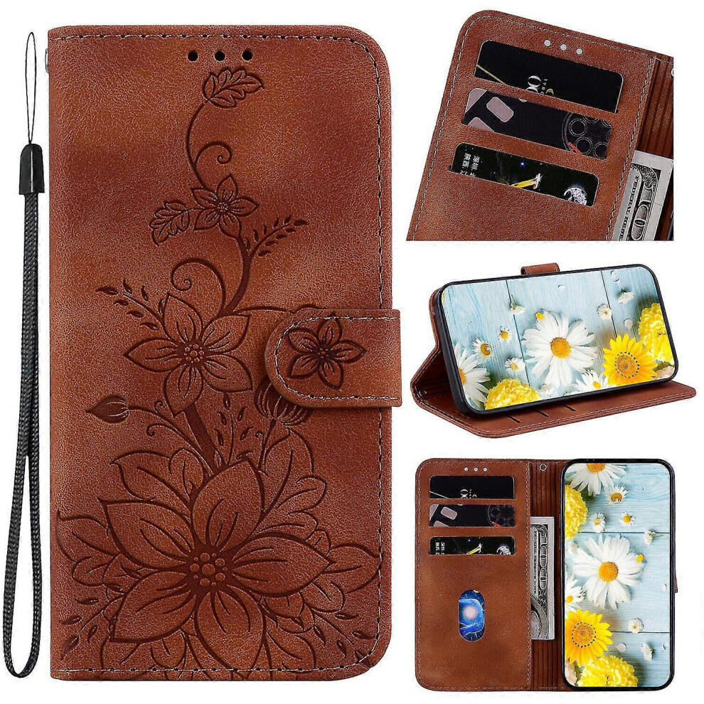 (Brown) Oppo A74/A93/A54 5G Embossed Lily Flip Wallet Case Brown 5996097100219