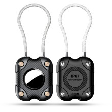 2 Pack Waterproof AirTag Holder with Secure Wire Cable Lock, Durable Protective Case for Keys and Luggage, Black