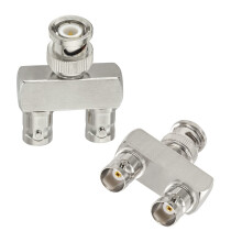 BNC Splitter Adapter 2 Pack, BNC Male to Dual Female Tee Connector, 50 Ohm Nickel Plated RF Coax Splitter for Dual Signal