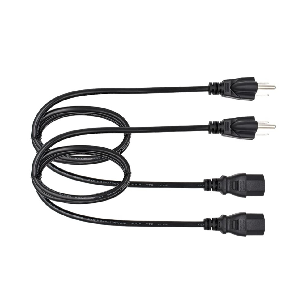 2 Pack 4Ft 3 Prong Computer Power Cord 18Awg Durable Ac Power Cable For Desktop Printer Tv Black 9092120254747