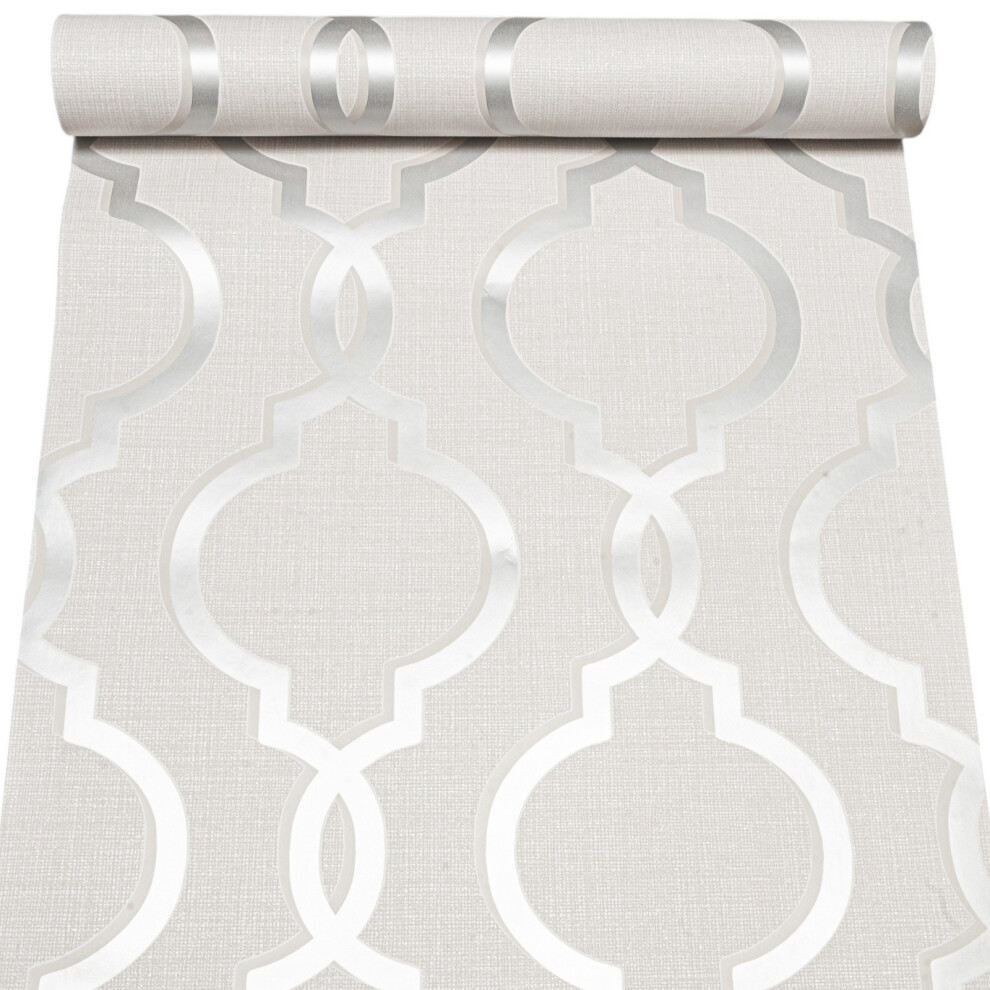 Grey Silver Trellis Wallpaper Geometric Glitter 5022976759305