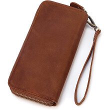 Pochette portefeuille en cuir véritable avec dragonne