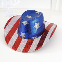 Tao Tao 4th of July Sequin Cowboy Hat – Patriotic USA Red White Blue Hat for Women & Men, Compatible with Western/Parade/Rodeo Events