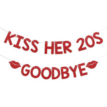 Kiss Her 20s Goodbye Banner - Talk Thirty to Me, Girl's 30th Bday Decor, Cheers to 30 Years, Funny 30th Birthday Party Decorations Red Glitter