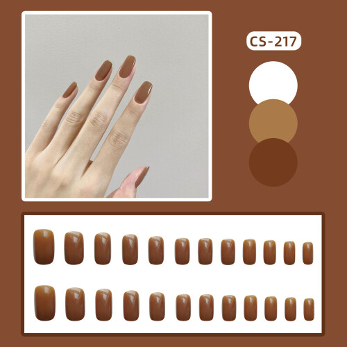 (Standard) Stage Fake Nails - Durable Mid-Length Brown 1