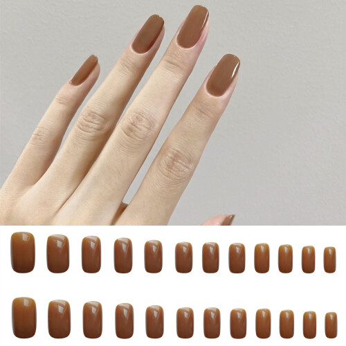 (Standard) Stage Fake Nails - Durable Mid-Length Brown 2