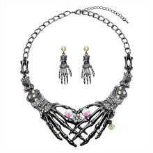 Halloween Skeleton Hand Skull Necklace Earrings Set