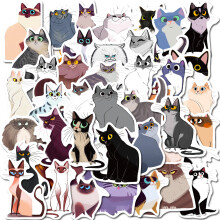 50 Pack Illustration Cat Stickers - Japanese Style, Trendy Wall Decals, Creative Room Decor, Cute Cartoon Cat Illustrations