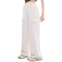 Høy midje, vide ben, denimjeans med søt sløyfedetaljer, avslappet, elastisk midje, jentebukser for barn, streetwear, mote, beige, 5-6 år