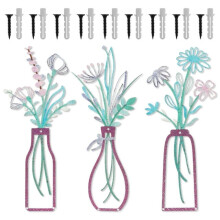 3Pcs Metal Flower Wall Art Exquisite Metal Flower Vase Wall Art Rustic Farmhouse Decor for Living Room Bathroom Bedroom Kitchen