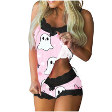 Simua blonde cami-pyjamas til kvinder, damesæt med Halloween-print, ærmeløs tanktop og shorts, størrelse S-XXL