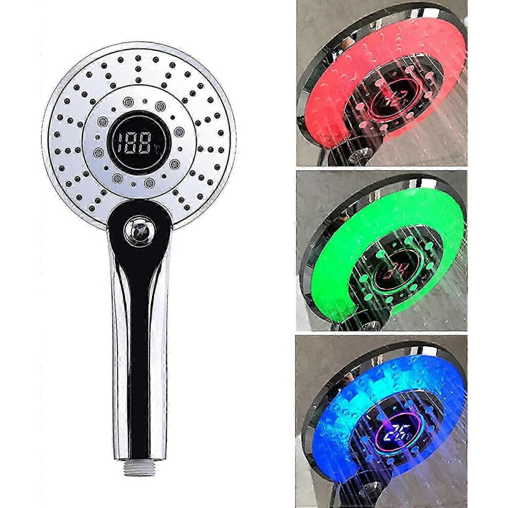Led Shower Head With Temp Display, 3 Color Modes & Water Saving 5996097091388