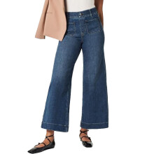Plus Size Dame Blå Rette Jeans med Vide Ben, Mellomhøyde, Store Lommer – Trendy Vår/Sommer Bukser (M)