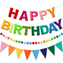 Pre-Strung Happy Birthday Banner & Felt Garland Set – Colorful Reusable Decor for Indoor/Outdoor Parties | Compatible with All Ages