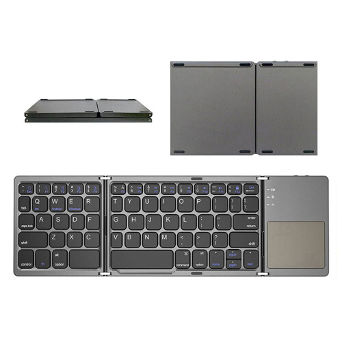 Portable Foldable Bluetooth Keyboard with Touchpad – Ultra-Slim Wireless Keyboard Compatible with Android, iOS, Tablet | Compact Travel Design |