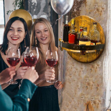 Rundes Vintage-Weinregal aus Holz, Wandmontage, großes Fassungsvermögen, Retro-Stil – passend für Zuhause, Küche, Bar, Weinkeller,