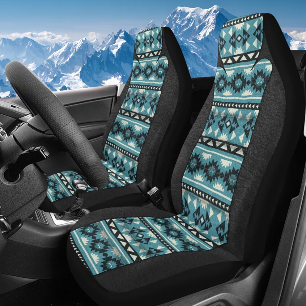 Aztec Stretchy Plush Car Seat Covers 2Pcs, High-Back Bucket, Compatible With Most Cars, Trucks, Suvs, Vans Blue 9448483389990