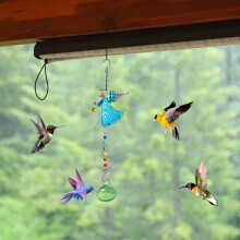 Hummingbird Feeder with Wind Chime Animal Shape Sunlight