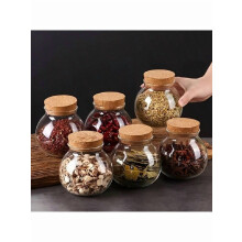 500ml Round Glass Storage Jar With Cork Lid - Leakproof Reusable Container For Coffee/Tea/Spices