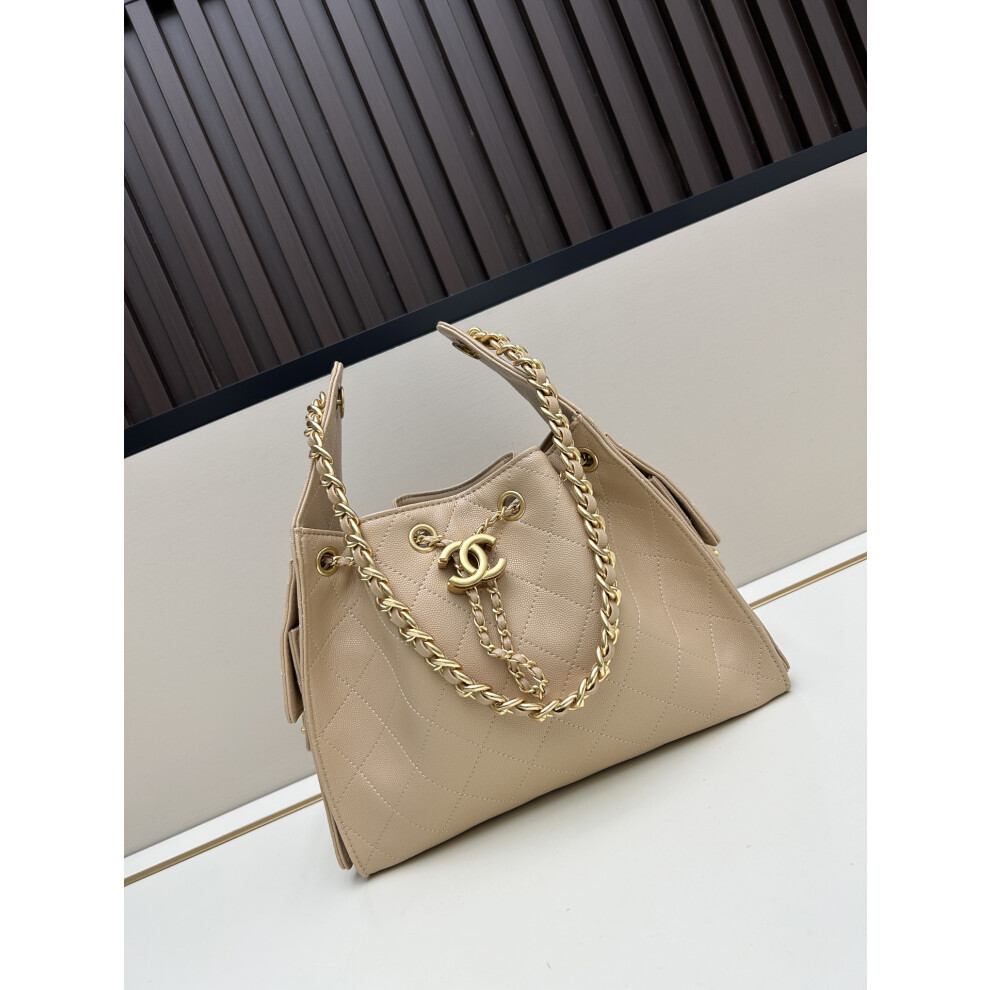 Xhrain Chanel 25C Hobo Bag | Caviar Leather Drawstring Bucket Shoulder Bag Cream